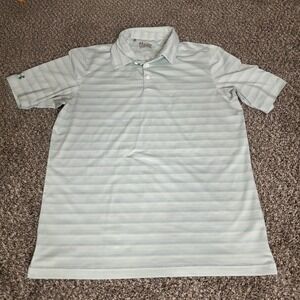 Under Armour Polo Shirt Mens Large Green Stripe HeatGear Golf Loose Fit TPC